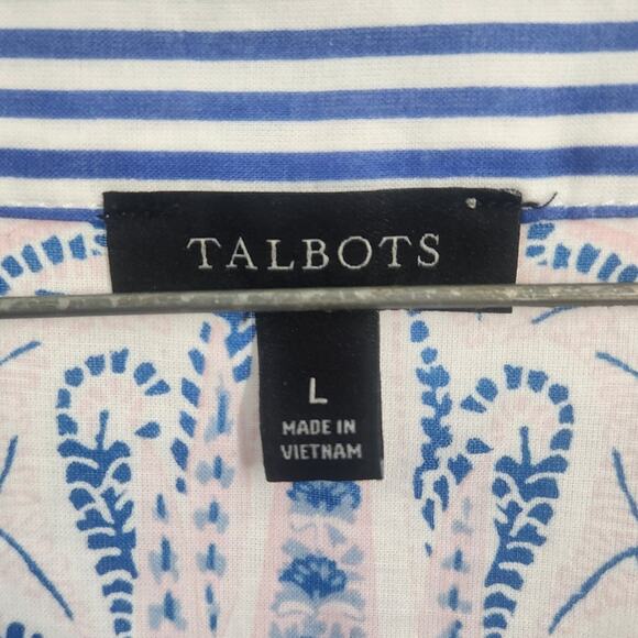Talbots 3/4 Sleeve Blue and White Top Womens Size Large L - Picture 3 of 3